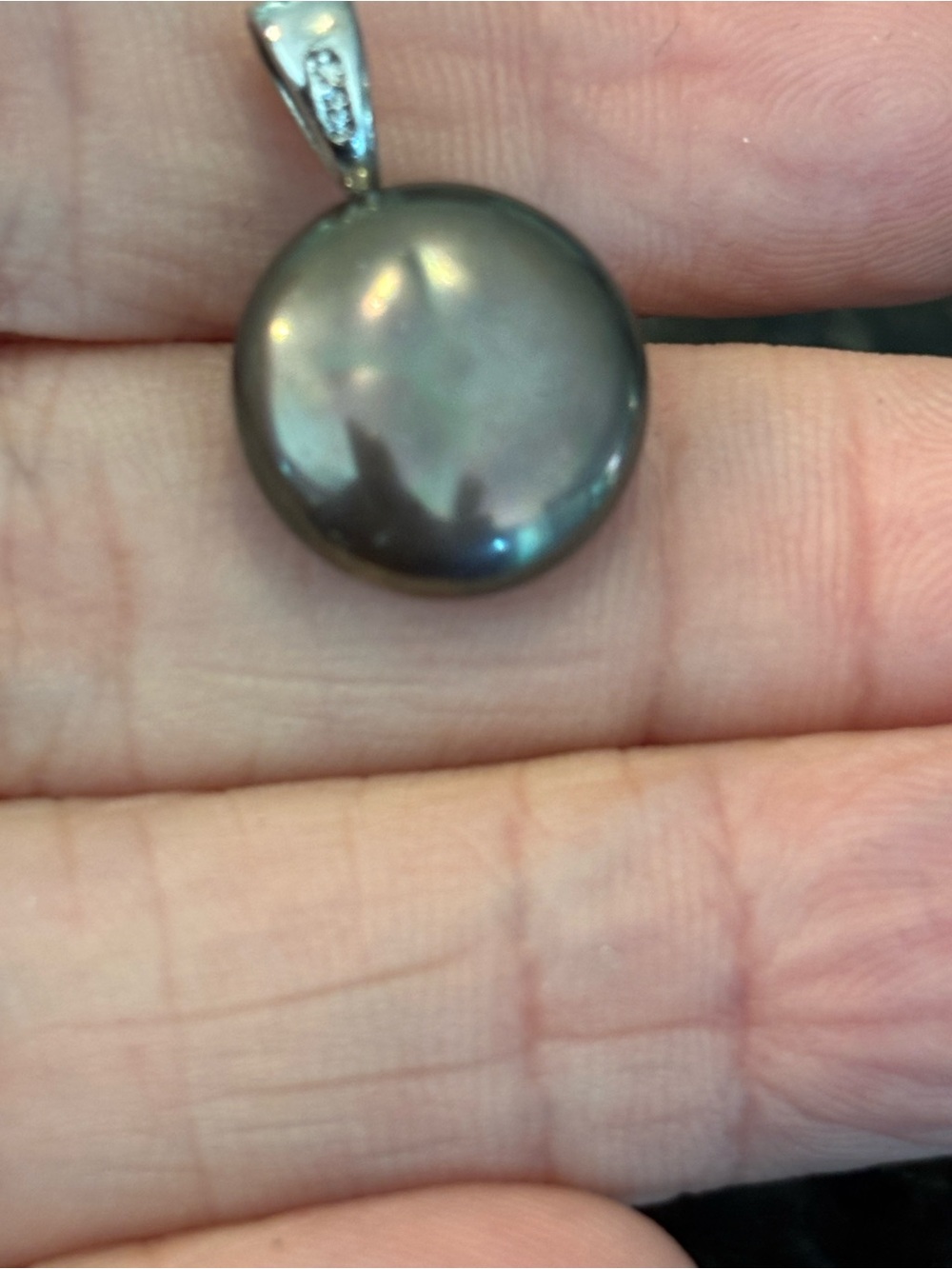 Sterling Silver 925 Shell Pearl Pendant Gray Button Dome 12–14mm - Picture 5 of 8